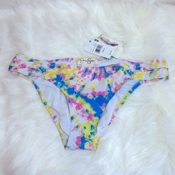 NWT Jessica Simpson Bikini Bottoms with Shirred Sides Tie Dye Print Size Medium - Picture 11 of 12